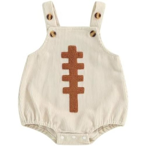 Infant Baby Boys Girls Overalls Sleeveless Football Game Day Embroidery Corduroy Romper Cute Newborn Outfit