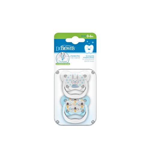 Dr. Brown's PreVent Contoured Pacifier 0-6m Blue x2