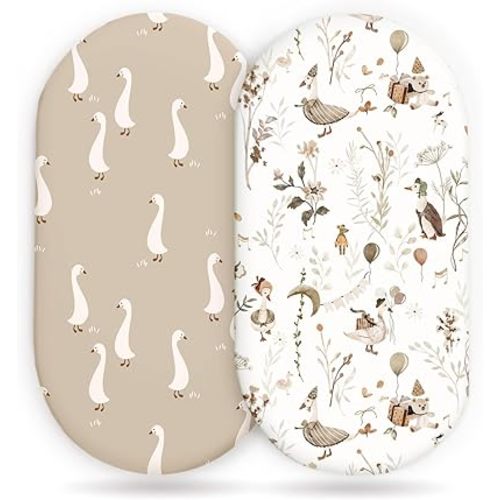 Stretchy Ultra Soft Fitted Bassinet Sheets 2 Pack, Universal Fitted for Baby Cradle Moses Basket Oval Rectangle Mattress Safe and Snug, Stylish Bassinet Sheet for Baby Boy and Girl