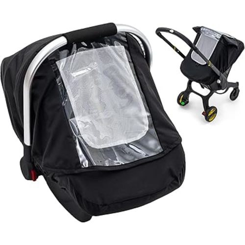 Waterproof Baby Car Seat Cover, Car Seat Rain Cover with Clear Window & Breathable Mesh, Universal Baby Carrier Cover with Support Rod to Prevent Collapse, Lightweight Weather Shield with Storage Bag