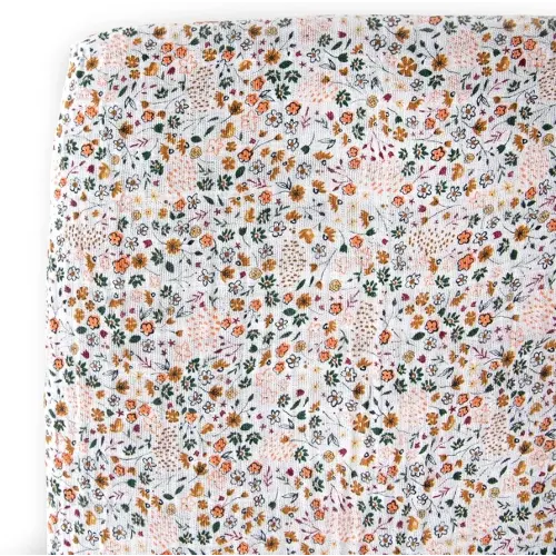 Little Unicorn Premium Crib Sheet | Breathable & Super-Soft Muslin Fabric (Pressed Petals)