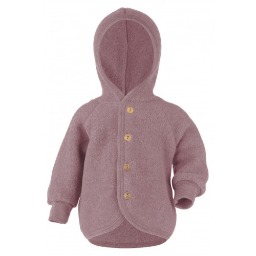 Engel Wool Fleece Hooded Jacket with Wooden Buttons - Rosewood Melange