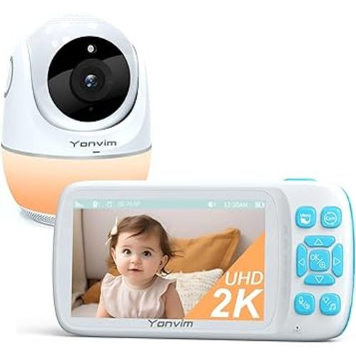 5Inch 2K Baby Monitor No WiFi, Video Baby Monitor with Camera and Audio, 1500ft Long Range Video Recording and Playback, 7000mAh Battery, Night Light, MP3, Story Book, 2-Way Talk