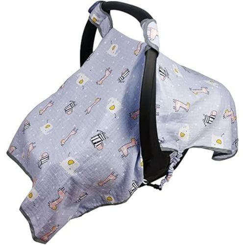 ICOPUCA Car seat Covers for Babies, Kick-Proof carseat Cover Girls/boy, carseat Canopy with Window, Light Weight Muslin, Breathable, fit Summer/Autumn/Spring, Animal Giraffe/Zebra/Elephant;