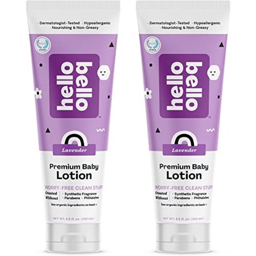 Hello Bello Premium Baby Lotion I Vegan and Cruelty Free Moisturizing, Non-Greasy Lotion for Babies and Kids I Soft Lavender Scent I 17 FL Oz (2 Packs of 8.5oz)