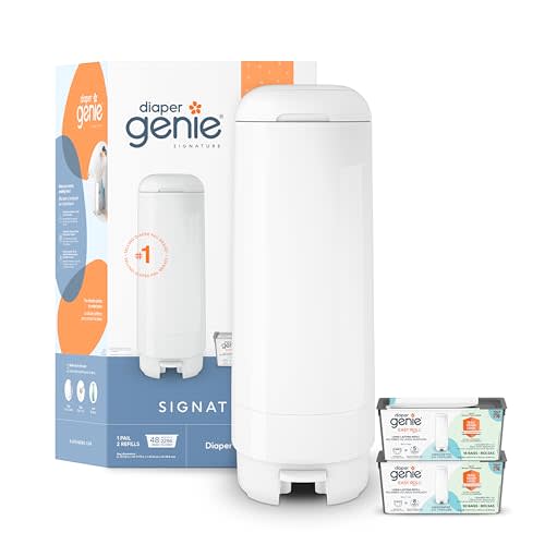 Diaper Genie Signature Gift Set | includes Easy Roll Refill with 48 Bags | Holds Up to 2256 Newborn Diapers