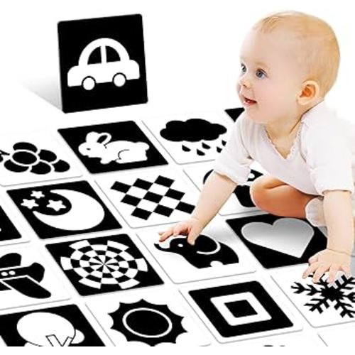 High Contrast Baby Cards for Infants, Black and White Baby Cards High Contrast Baby Toys for Newborns Visual Stimulation Brain Development Learning 20 Pcs 40 Pages 5.7'' x 5.7'' (0-3 Months)