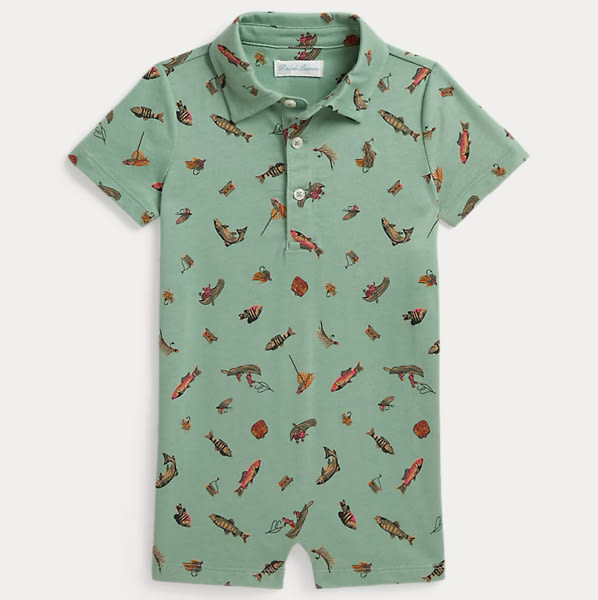 Fishing-Print Cotton Polo Shortall