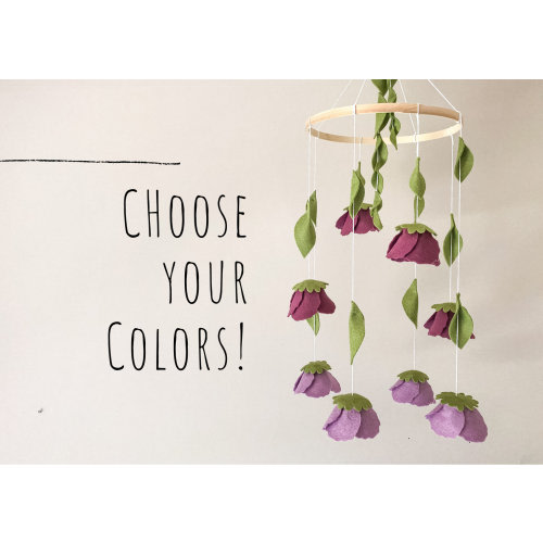 Baby Girl Felt Flower Mobile, Neutral Mobile, Neutral Flower Mobile, Flower Mobile, Woodland Mobile for Girl, Greenery Mobile
