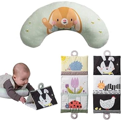 Taf Toys Tummy Time Double-Sided Crinkle Book & Baby Development Cushion Sensory Stimulation for Newborns 0-6 Months Sensory Toys