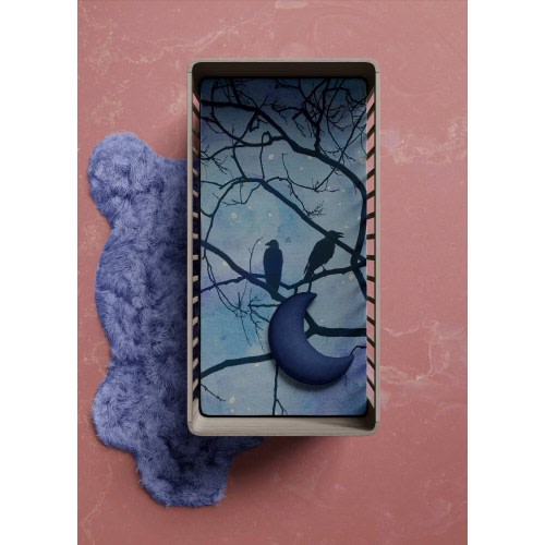 Raven Crib Sheets. Blue galaxy watercolor baby bedding. Goth infant mattress cover. Bird silhouette crib sheets Dark art baby nursery decor