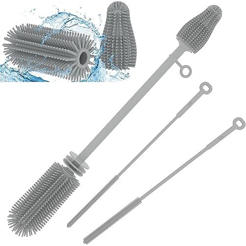Silicone Baby Bottle Brush and Straw Cleaner Brush Set,Silicone Fully Encased Dish Brush,Versatile Deep Cleaning Long Water Bottle Brushes,Heat Resistant Sturdy Kitchen Brush,Hangable Cup Brush