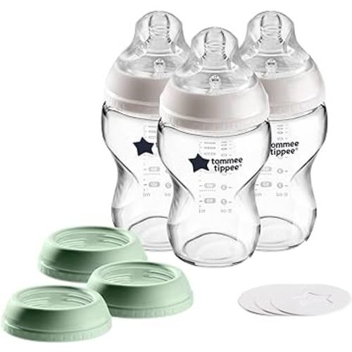 Tommee Tippee Closer to Nature 3 in 1 Convertible Glass Baby Bottles, Anti-Colic Valve – 9-Ounce, 3 Count