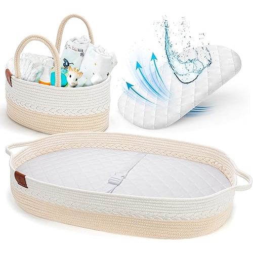 Deluxe Baby Changing Basket for Baby Dresser, Cotton Moses Baskets for Newborn, Babies Change Unisex Moses Changing Bassinet for Dresser, Foam Changing Pad Basket Changing Table Topper, Diaper Caddy