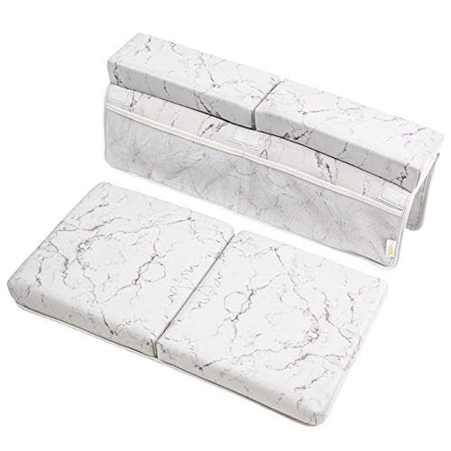 Baby Bath Kneeler and Elbow Rest Set, Premium 2 inch Extra Thick Kneeling Mat, 8 Non-Slip Suction Cups, 4 Large Storage Pockets, Machine Washable, Quick Dry Cushion, Marble