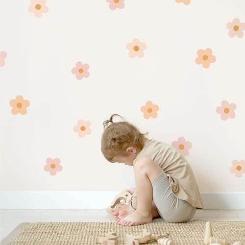 Teddylabels - Daisy Blush Pink Boho Flowers Decals - Easy-to-Apply & Removable Wall Stickers: Transform Your Toddlers Bedroom with Durable, Vibrant Peel-and-Stick Wall Decor – Stickers for Kids