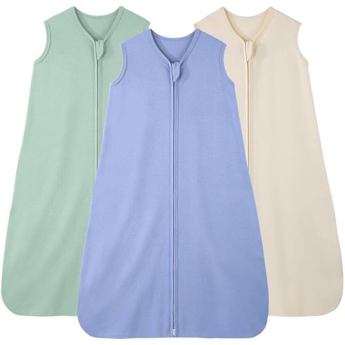 Baby Sleep Sack 0-6 Months, 100% Cotton Sleeping Sack for Newborn and Infant, 3 Pack Baby Wearable Blanket, 0.5 Tog Lightweight Double Zipper Sleep Bag Apricot