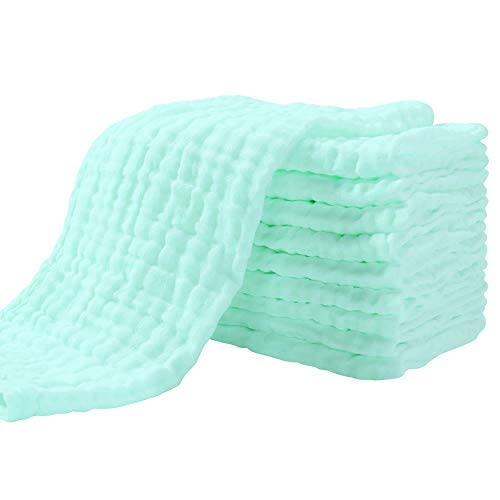 Muslin Burp Cloths for Baby 10 Pack 100% Cotton Baby Washcloths for Boys Girls Large 20''X10'' Super Soft and Absorbent by Yoofoss - Green