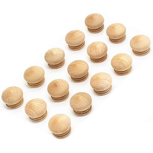 WEICHUAN 15-Pack Unfinished Solid Wood Knobs Pulls Handles - Round Natural Wooden Cabinet Knobs for Dresser Cabinet Wardrobe Cupboard and Furniture Drawer (Diameter: 1-3/8 Inches Height: 1 Inch)