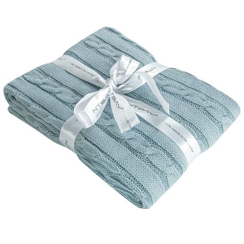 NTBAY 100% Pure Cotton Cable Knit Toddler Blanket, Super Soft Warm Breathable 30x40 Baby Blanket for Crib, Stroller, Nursery, Travel, Newborn, 30x40 Inches, Baby Blue
