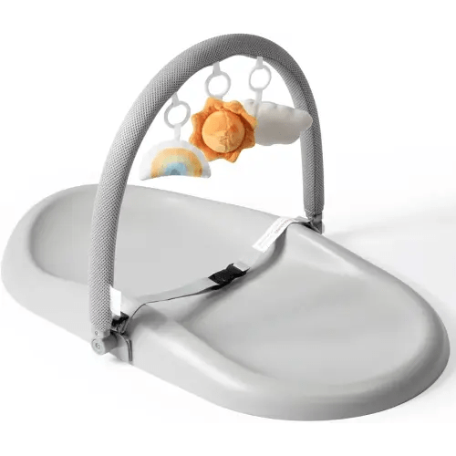Baby Changing Pad, Waterproof PU Changing Pad for Dresser, Non-Slip & Wipeable Changing Pad with Belt & Hanging Toys, Lightweight & Portable Diaper Changing Pad for Changing Table, Gray