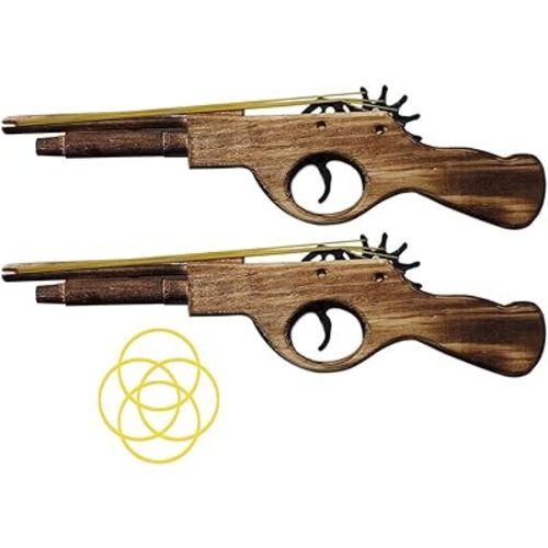Pack of 2 Wood Rubber Band Gun with 80 Rubber Bands Easy Load 6 Rubber Bands Shooter Kids Cowboy Classic Antique Length 12.2 inches