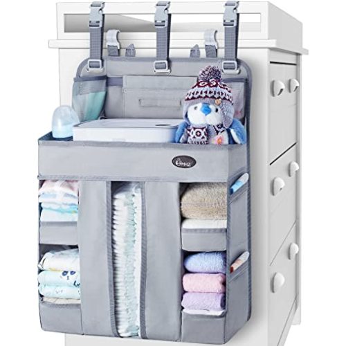 HHZ XL Hanging Diaper Caddy Organizer –Sturdy and Durable Baby Organizer – Diaper Stacker for Changing Table, Crib, Playard or Wall & Nursery Organization – Newborn Baby Essentials