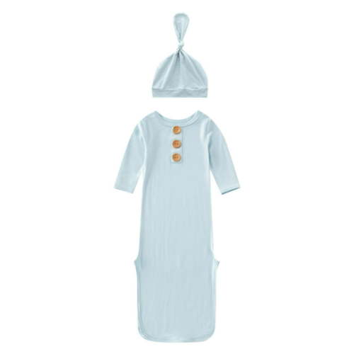 ZHUASHUM Cute Romper For Baby Boys Girls Hat Set Soft Bamboos Viscose Sleeper Long Sleep Gown With Mittens,0-3 Months Blue