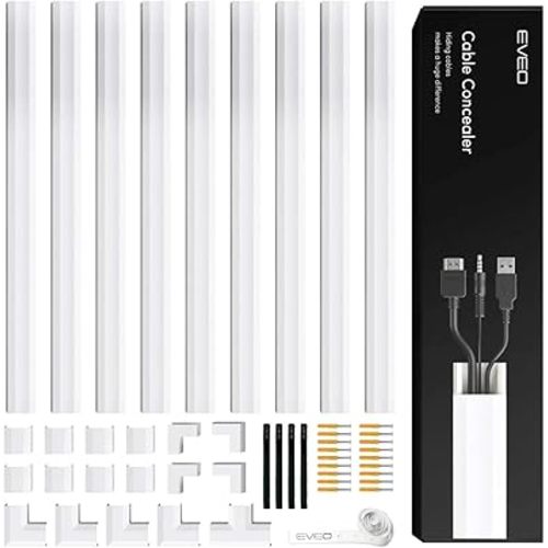 EVEO Cable Hider Wall - 153" Wall Cord Hider, Cable Concealer, Wire Covers for Cords - Wall Cable Hider and Cable Raceway for TV Cord Hider Wire Cover - 10X (L16 x W0.95 x H0.5) - Medium | White