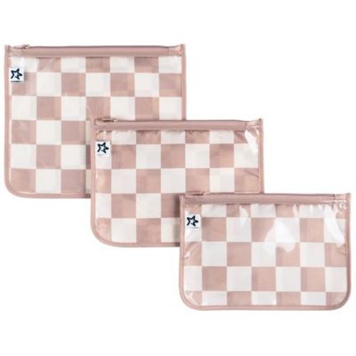 Tiny Twinkle 3-Pack Airline Compliant Travel Bags with Zipper Closure, Clear Front Pouch, Diaper Bag, Toiletry/Cosmetics Organizer (Beige Checkers)