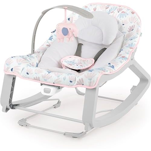 Ingenuity Keep Cozy 3-in-1 Grow with Me Vibrating Baby Bouncer Seat & Infant to Toddler Rocker, Vibrations & Toy Bar, 0-30 Months Up to 40 lbs (Pink Burst)