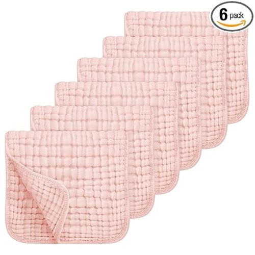 Looxii Muslin Burp Cloths 100% Cotton Muslin Cloths Large 20''x10'' Extra Soft and Absorbent 6 Pack Baby Burping Cloth for Boys and Girls Shell Pink