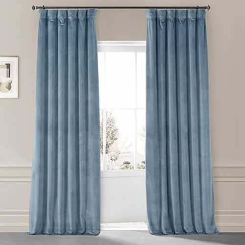 HPD HALF PRICE DRAPES Signature Plush Velvet Blackout Curtains for Bedroom (1 Panel), 50W X 96L Hotel Black Out Curtains for Living Room, Thermal Insulated Blackout Curtains, Copenhagen Blue