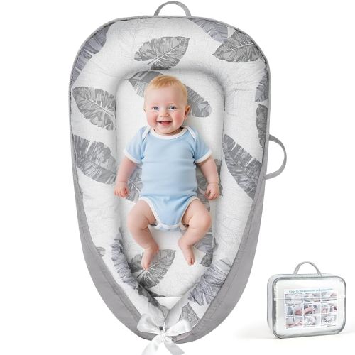 KISS GOLD Baby Lounger - Breathable Soft Cotton Cover Baby Lounger Nest, Babies Essentials Gifts, Portable Infant Lounger for Baby Tummy Time Floor Playing Seated Support for Home and Travel