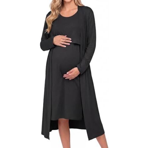 Ekouaer Maternity Nursing Gown and Robe Set Labor Delivery Nightgown