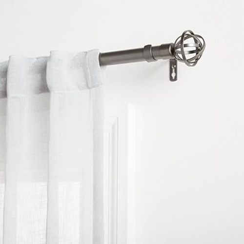 Exclusive Home Jetson 1" Curtain Rod and Coordinating Finial Set, Gunmetal, Adjustable 66"-120"