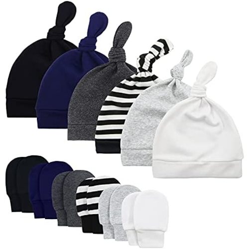 Baby Boy Hat and Mitten Set Knot Baby Beanie for Boys Newborn Hat Winter Infant Caps