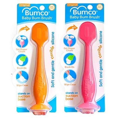 Baby Bum Brush, Original Diaper Rash Cream Applicator, Soft Flexible Silicone Brush, Unique Gift, 2-Pack (Orange + Pink)
