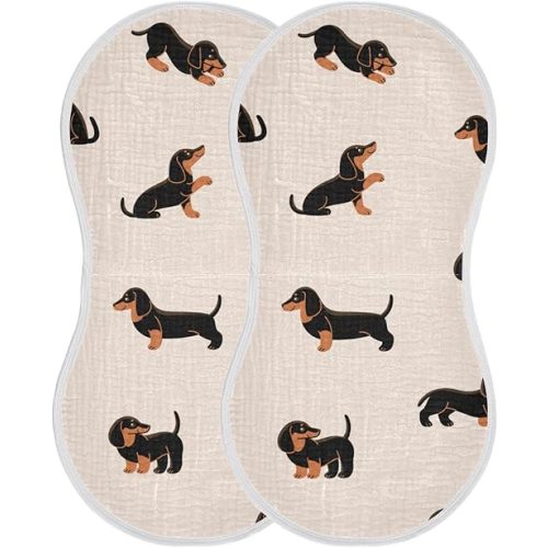 Muslin Baby Burp Cloths Set of 1, Soft Absorbent Cute Dogs Dachshunds Muslin Washcloths, Bibs, Face Towel for Newborn Boys Girls, 22 x 11 Inch