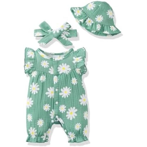 Renotemy Baby Girl Clothes Outfits Infant Summer Romper Cotton Linen Preemie Newborn Essentials Photography with Hat&Headband
