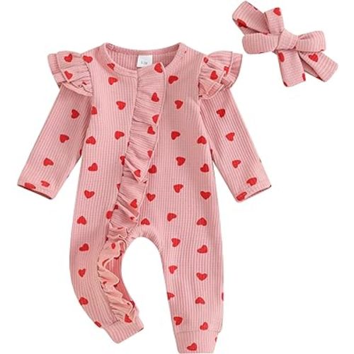 FYBITBO Infant Baby Girl Clothing Waffle Knit Romper Ruffle Jumpsuit Zipper Onesie Outfit Newborn Coming Home Clothes