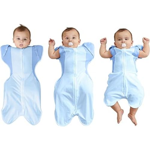 Transition Swaddle, Baby Sleep Sack 3-6 Months 12-18 lb, Arms In/Out With 2-Way Zipper, Moisture-Wicking Fabric, Improves Sleep, Snug Fit Helps Calm Startle Reflex, 1 Pack, Blue