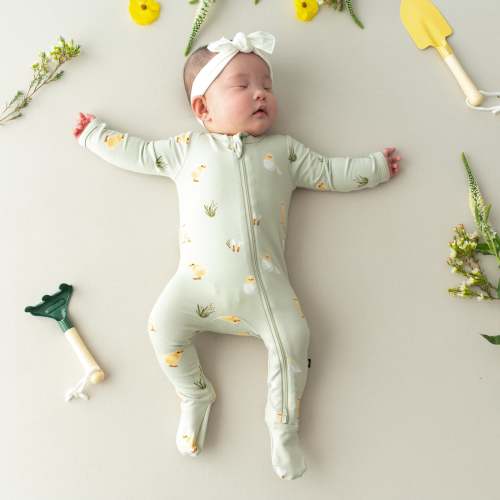 Zippered Footie in Aloe Chick