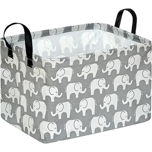 KUNRO Rectangle Toy Bin Waterproof storage organizer for Nursery Hamper Home decor Closet Kids Bedroom Laundry Baby Gift Shelf Baskets(Elephant)