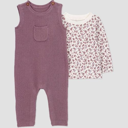 Carter's Just One You® Baby Girls' 2pc Floral Long Sleeve Shirt and Sweater Overall Set - Plum