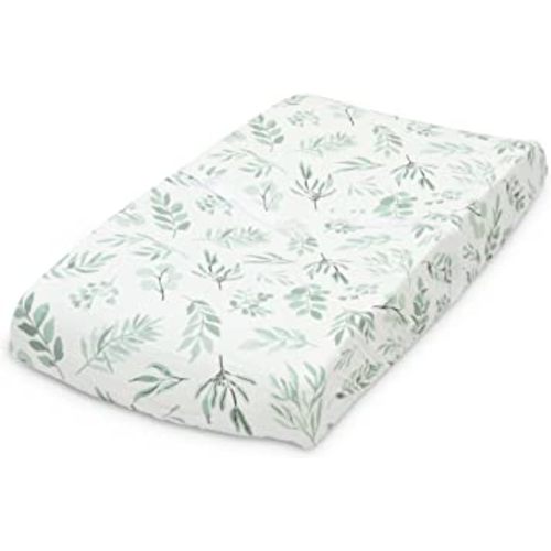 Organic Baby Changing Pad Cover - Muslin Fitted Changing Pad Cover for Boy or Girl - Soft Organic Cotton and Bamboo, Eucalyptus Leaves, 16”x32”