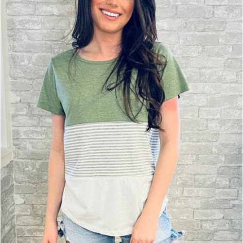 Nursing T-Shirt- 3 Block Colorblock- Green