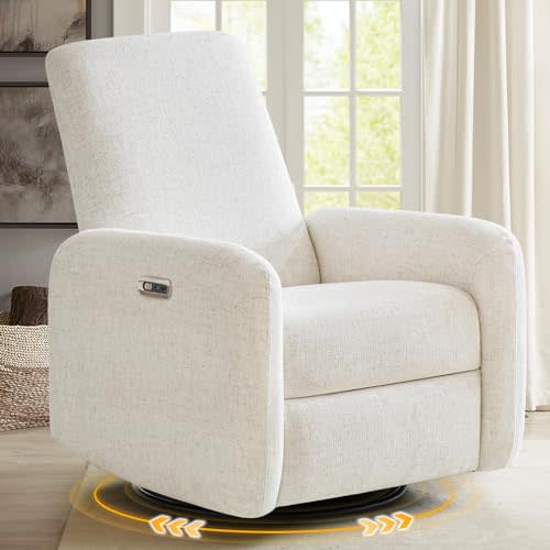 SENYUN Power Recliner Chair, Swivel Rocker Recliner w/USB & Type-C Charging Ports, Chenille Upholstered Swivel Rocker Glider Recliner for Nursery,Living Room, Bedroom, 1PC, Cream
