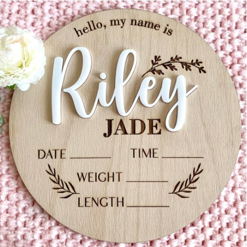 Baby Announcement Sign with Custom Name, Personalized Newborn Gift, 3D Birth Stats Wood Plaque, Newborn Name Sign for Hospital, Photo Prop, Baby Shower Gift, or Gender Reveal Keepsake (Design 1)