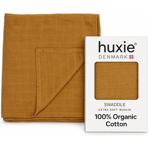 Huxie Muslin Baby Swaddle Blanket 100% Organic Cotton 47” x 47” (Autumn Yellow)